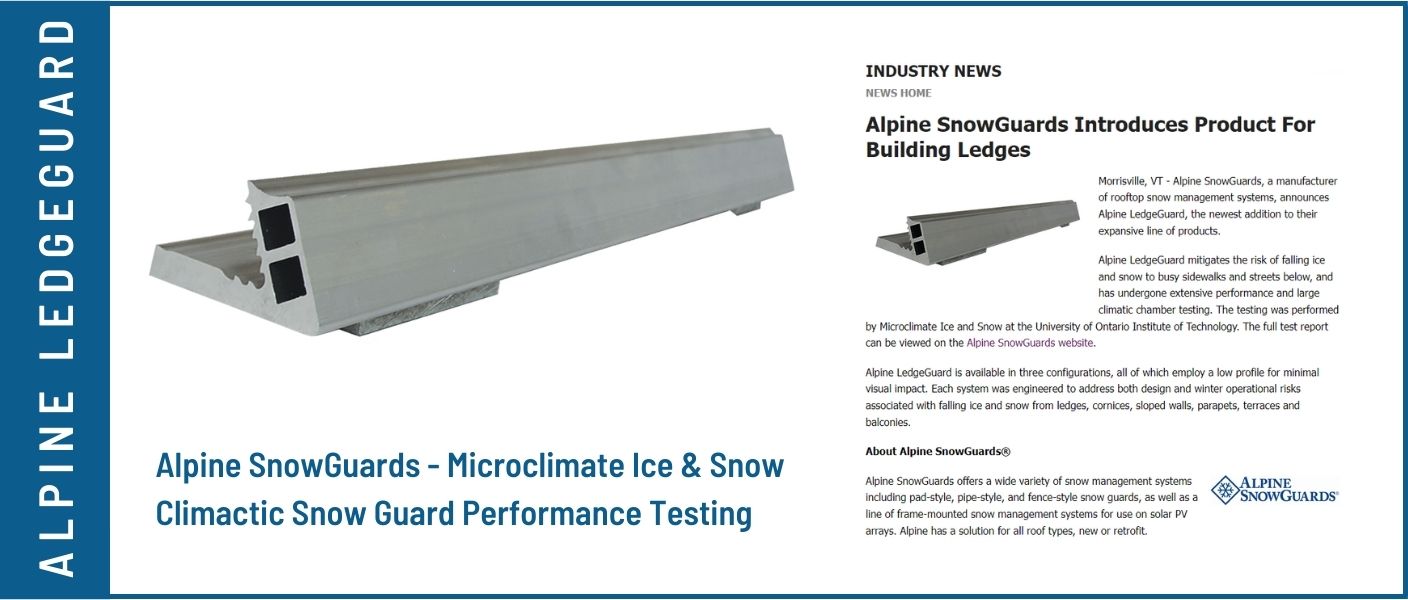 A snow guard designed to mitigate the risk of falling snow and ice from building ledges.