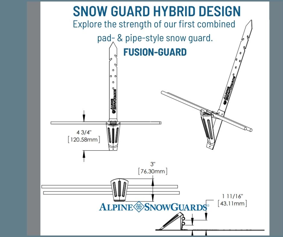 A hybrid snow guard that is both pad- and pipe-style